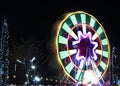 Abstract moving light from ferris wheel at night time. Movement Ferris wheel at amusement carousel. Royalty Free Stock Photo