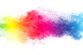 Abstract multi color powder explosion on white background.