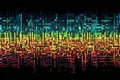 Abstract multi-colored digital pixels on a dark background. Concept of technology, data and communication, internet, computer game Royalty Free Stock Photo