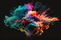 abstract multi-colored explosion on black background with lots of colorful fume