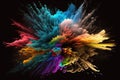 abstract multi-colored explosion on black background with lots of colorful fume