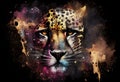 Abstract multi-colored portrait of a Jaguar looking