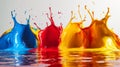 Abstract multi-colored splashes of water.