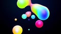 Abstract 3d background with beautiful colorful gradient on metaball, spheres circulate in air with inner glow, merge