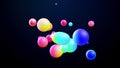 Abstract 3d background with beautiful colorful gradient on metaball, spheres circulate in air with inner glow, merge