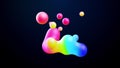 Abstract 3d background with beautiful colorful gradient on metaball, spheres circulate in air with inner glow, merge