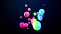 Abstract 3d background with beautiful colorful gradient on metaball, spheres circulate in air with inner glow, merge