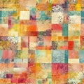 Abstract multicolor patchwork seamless pattern with floral ornament and grunge texture Royalty Free Stock Photo