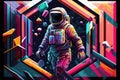 Abstract multicolored background with an astronaut in the center. Generative ai
