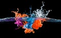 Abstract Multicolored bright acrylic drop splashes in water