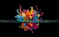 Abstract Multicolored bright acrylic drop splashes in water