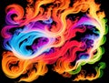 Abstract multicolored fire with smoke, illustration.