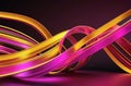 Abstract Multicolored Folded Ribbon with Pink, Yellow, and Red Neon Lines Isolated on Black Background. Royalty Free Stock Photo