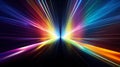 Abstract multicolored lines like explosion in dark space, perspective fast light trails in cyberspace. Digital energy motion on Royalty Free Stock Photo