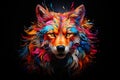 Abstract, multicolored neon portrait of a fox looking forward, in the style of pop art on a black background Royalty Free Stock Photo