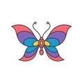 Abstract multicolored summer rainbow striped butterfly open wings and antennae pop art groovy vector