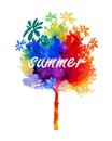 Abstract multicolored tree. Summer rainbow tree. Mixed media. Vector illustration Royalty Free Stock Photo