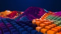Abstract multicolored wave background made of square cylinders. Geometric pattern. Random cells. Futuristic abstraction
