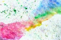 Abstract multicolorod watercolor hand drawn image for splash background, rainbow shades on white. Design artistic Royalty Free Stock Photo