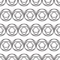 Abstract multiple outline circle form lined horizontally seamless pattern, minimalist simple hand drawn vector Royalty Free Stock Photo