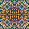 Abstract multitude of leaves and colorful flowers design Mirror Pattern. Pattern mirrored repeat for background. Generative AI Royalty Free Stock Photo