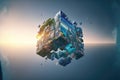 Abstract multiverse world with cubic landscape of nature and city