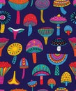 Abstract mushrooms seamless pattern in hallucinogenic colors