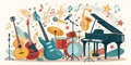 Abstract Music Background with Collage of Musical Instruments Royalty Free Stock Photo