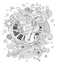 Abstract Music Background, Collage with musical instruments. Hand drawing Doodle, vector illustration Royalty Free Stock Photo