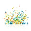 Abstract music background with color notes symbols. Vector illustration isolated on white Royalty Free Stock Photo