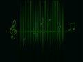 Background music green sound waves and notes isolated on dark background Royalty Free Stock Photo