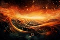 Abstract music background with notes and fire. Orange notes and waves in outer space Royalty Free Stock Photo