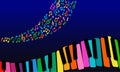 Abstract Music background. rainbow paper piano keys on blue background.