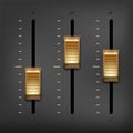 Abstract music equalizer - golden metal sliders on gray background