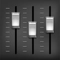 Abstract music equalizer - silver metal sliders on gray background Royalty Free Stock Photo