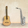 Abstract music grunge background with guitar and saxophone Royalty Free Stock Photo