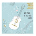 Abstract music guitar hand draw card. Doodle vector illustration. Graphic poster, cover sketch style. Modern cute