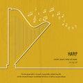 Abstract music harp cover. Graphic vector poster illustration. Modern cute card line background. Sound concept. Invitation, packag Royalty Free Stock Photo