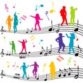 Abstract music note with silhouettes of kids dancing Royalty Free Stock Photo