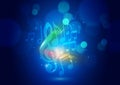 Abstract Music Notes and Bokeh Lights Blue Background Royalty Free Stock Photo