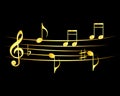 Abstract music notes design. Music notes gold on a black background.