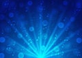 Abstract Music Notes, Light Rays, Bokeh and Bubbles in Blue Gradient Background Royalty Free Stock Photo