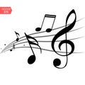 Abstract music notes on line wave background. Black G-clef and music notes isolated vector illustration Can be adapt to Brochure, Royalty Free Stock Photo