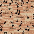 Abstract Music notes seamless pattern. Vector background (wallpaper). Royalty Free Stock Photo