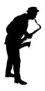 Abstract music vector illustration with a silhouette of a saxophone player in action for jazz and other music Royalty Free Stock Photo