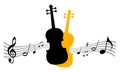 Abstract violin vector illustration with clef and various notes on a dynamic wave for classical music Royalty Free Stock Photo