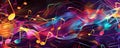 Abstract music visual with colorful notes and dynamic lines