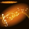 Abstract musical background with gold stave