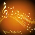 Abstract musical background with gold stave