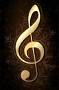Abstract musical background with gold treble clef on a vintage style background